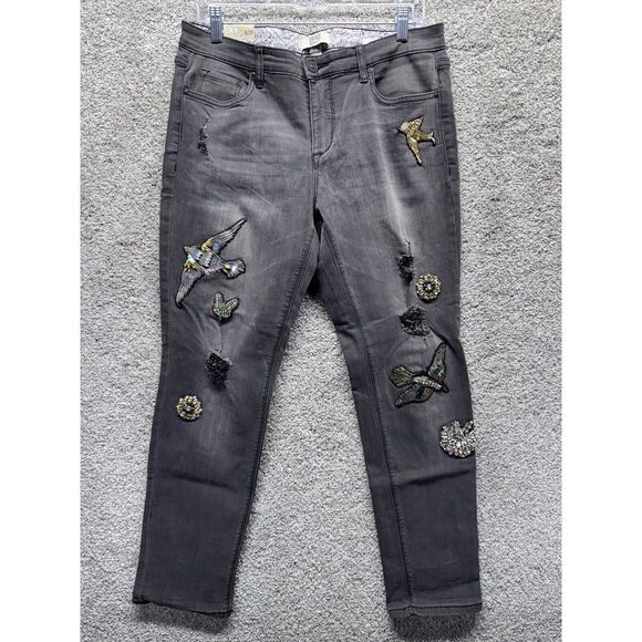 Vintage America Blues 8/29 Bestie Jeans Stretch Gray Jeweled Appliques Birds NWT - Picture 1 of 11